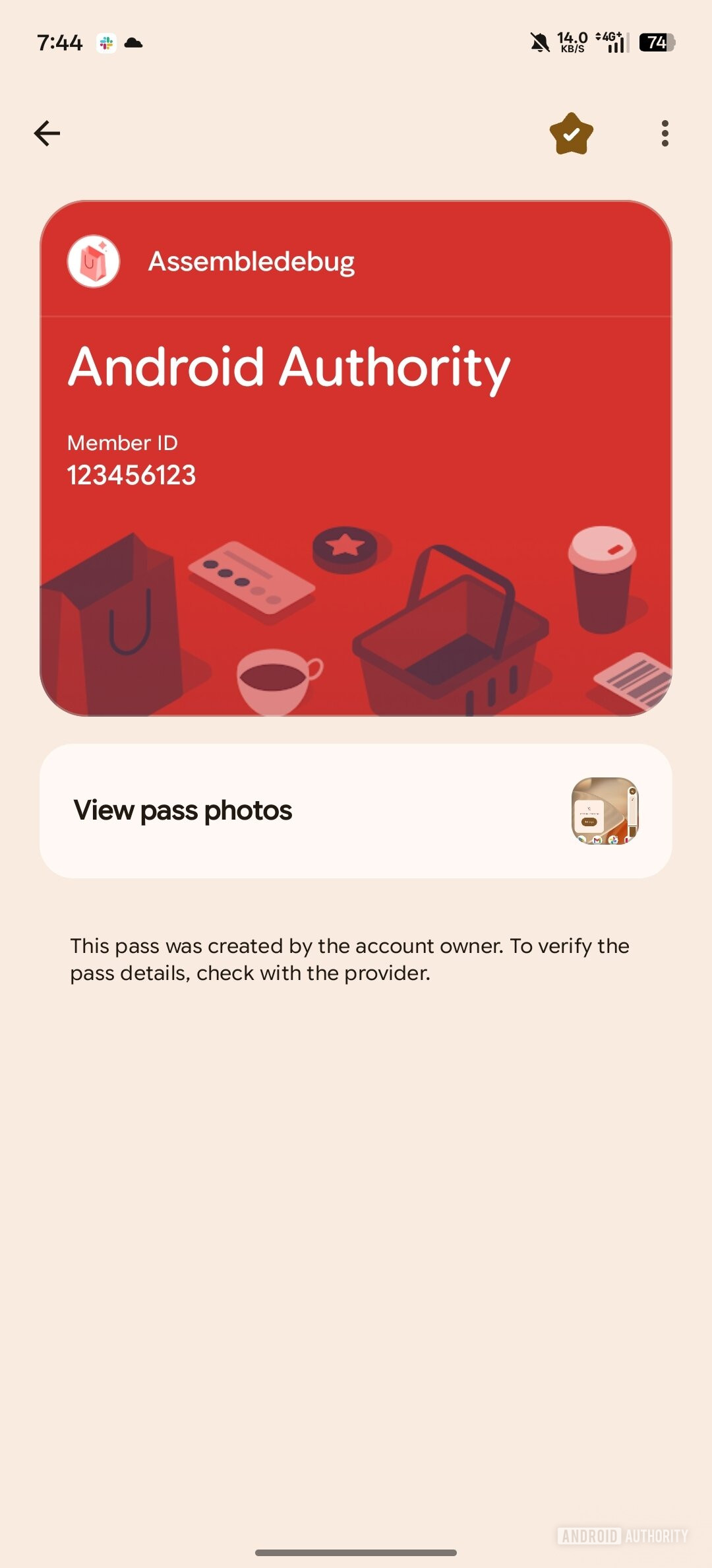 interface do usuário do passe da carteira do Google