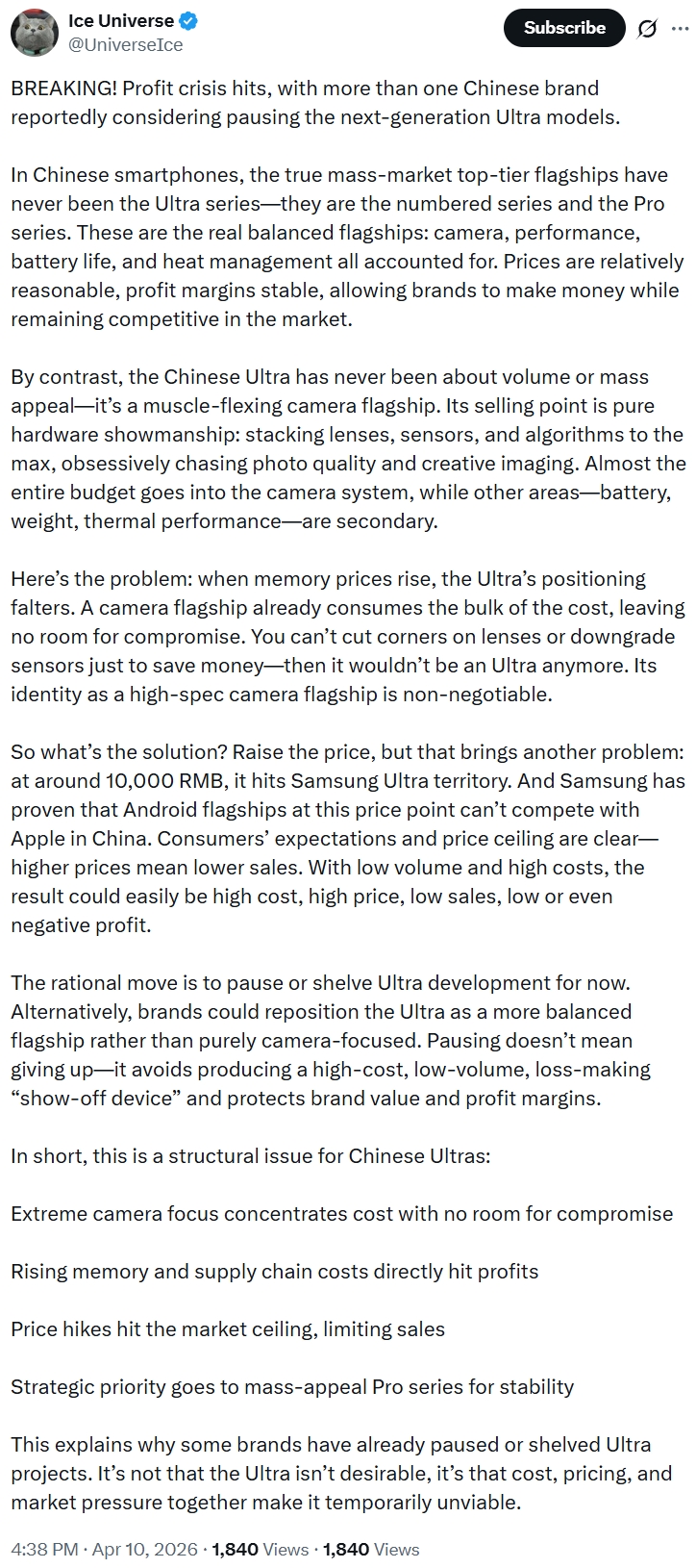 Ice Universe nos carros-chefe do Android Ultra morrendo Ice Universe nos carros-chefe do Android Ultra morrendo