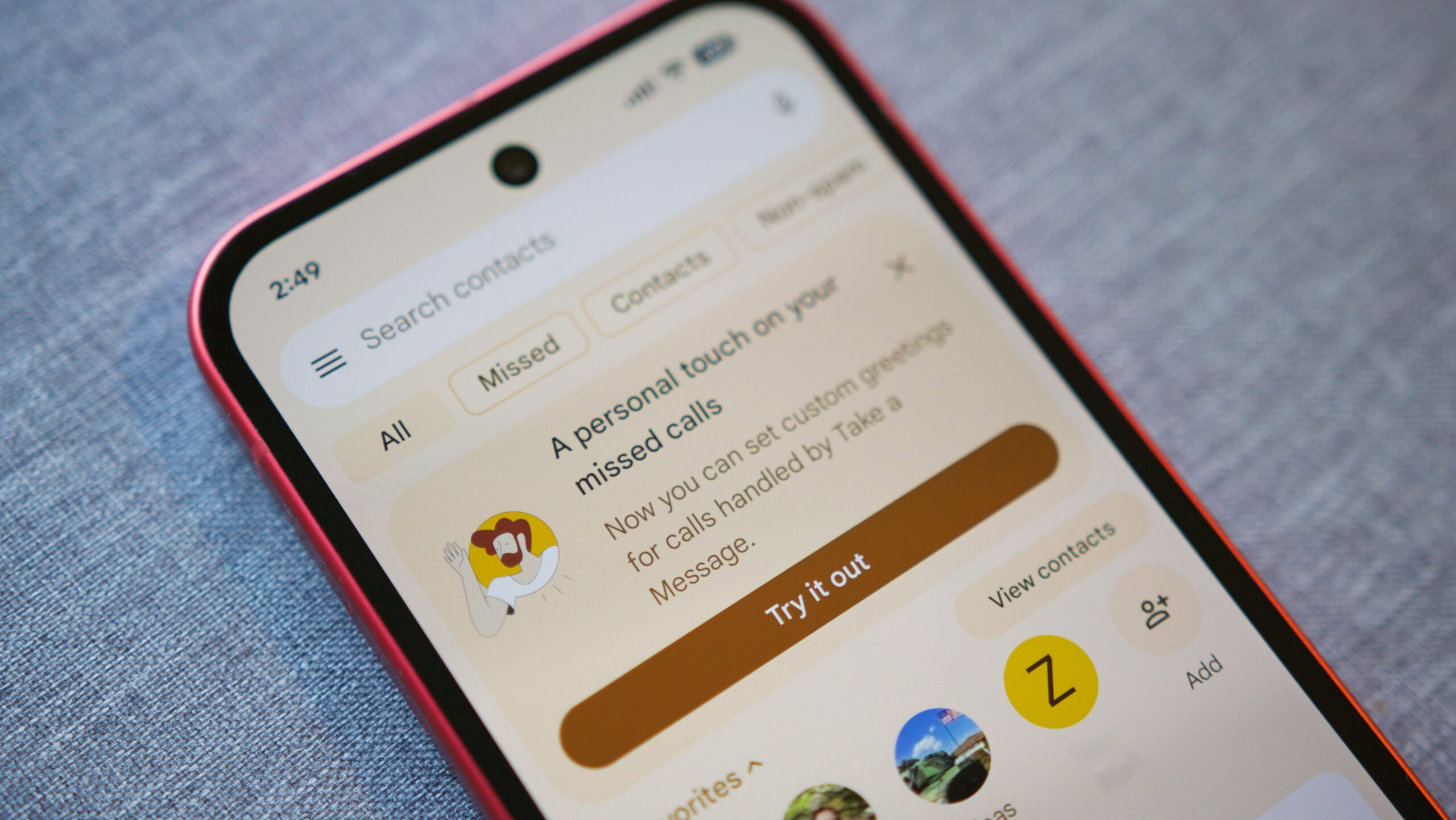 Pop-up para criar uma gravação personalizada do Take a Message no aplicativo Google Phone.