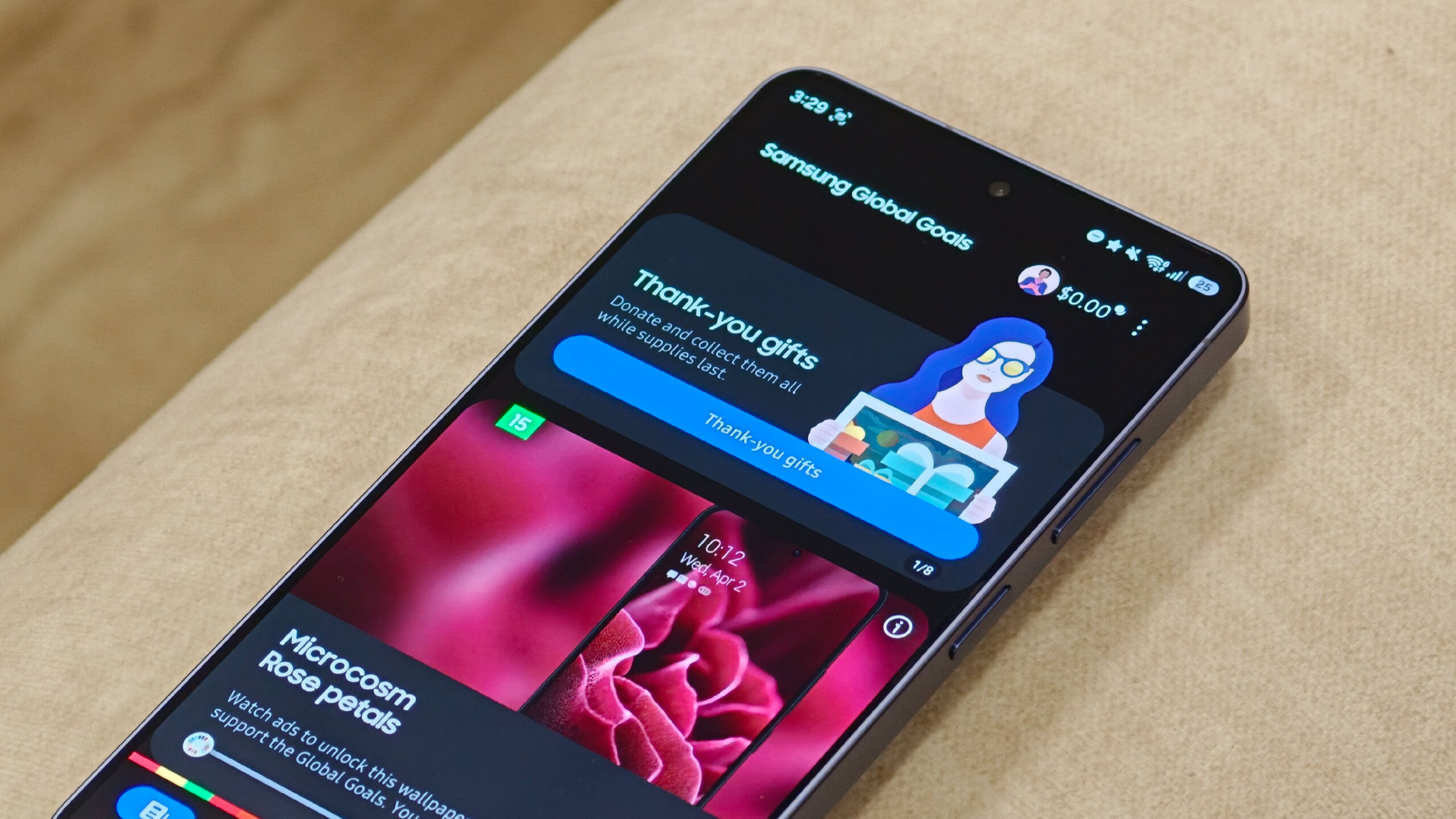 Aplicativo Global Goals em telefones Samsung