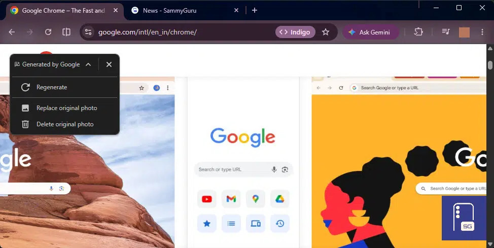 painel de substituição de imagem chrome indigo ai