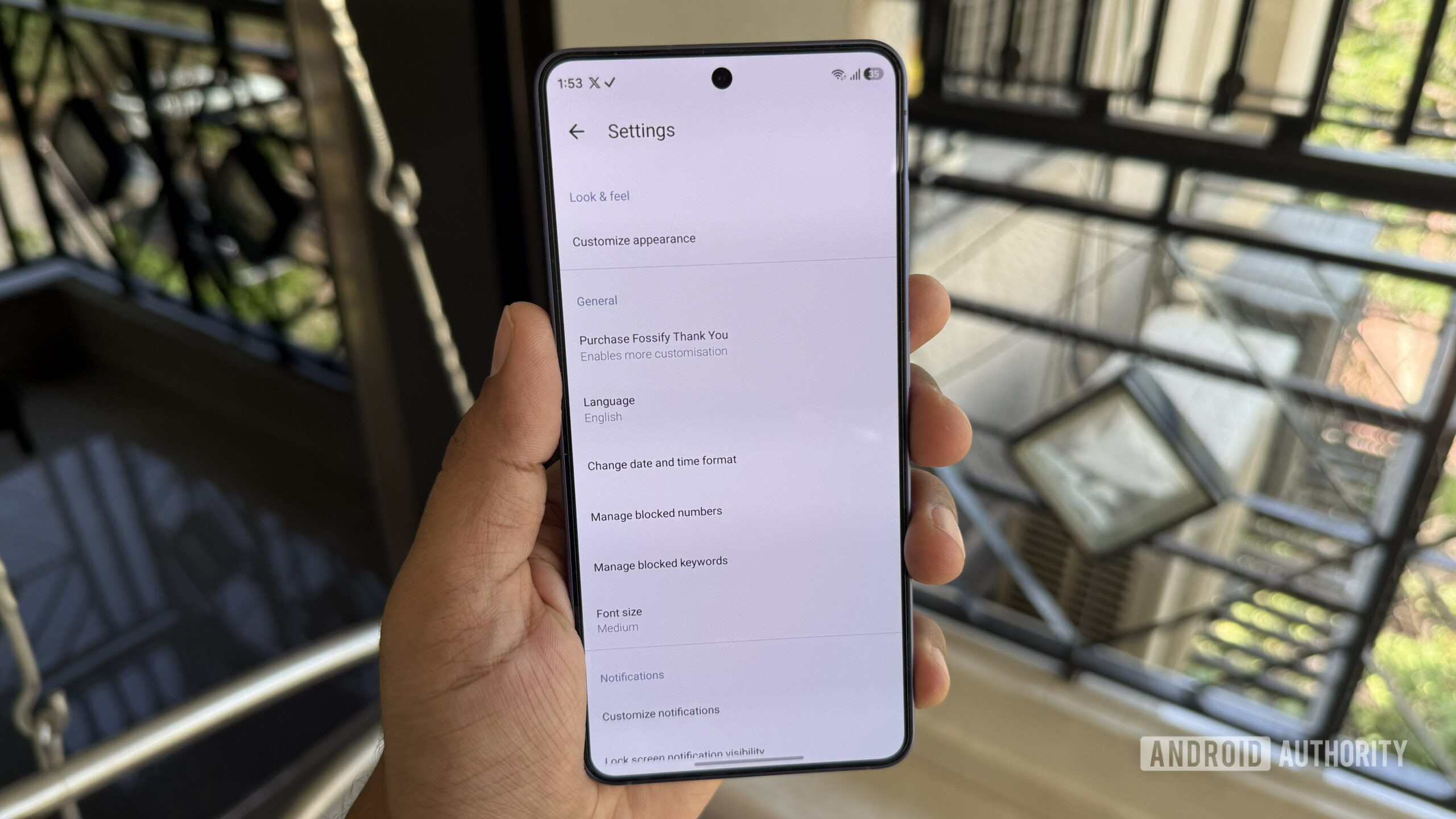 Página de configurações em Fossify Messages.