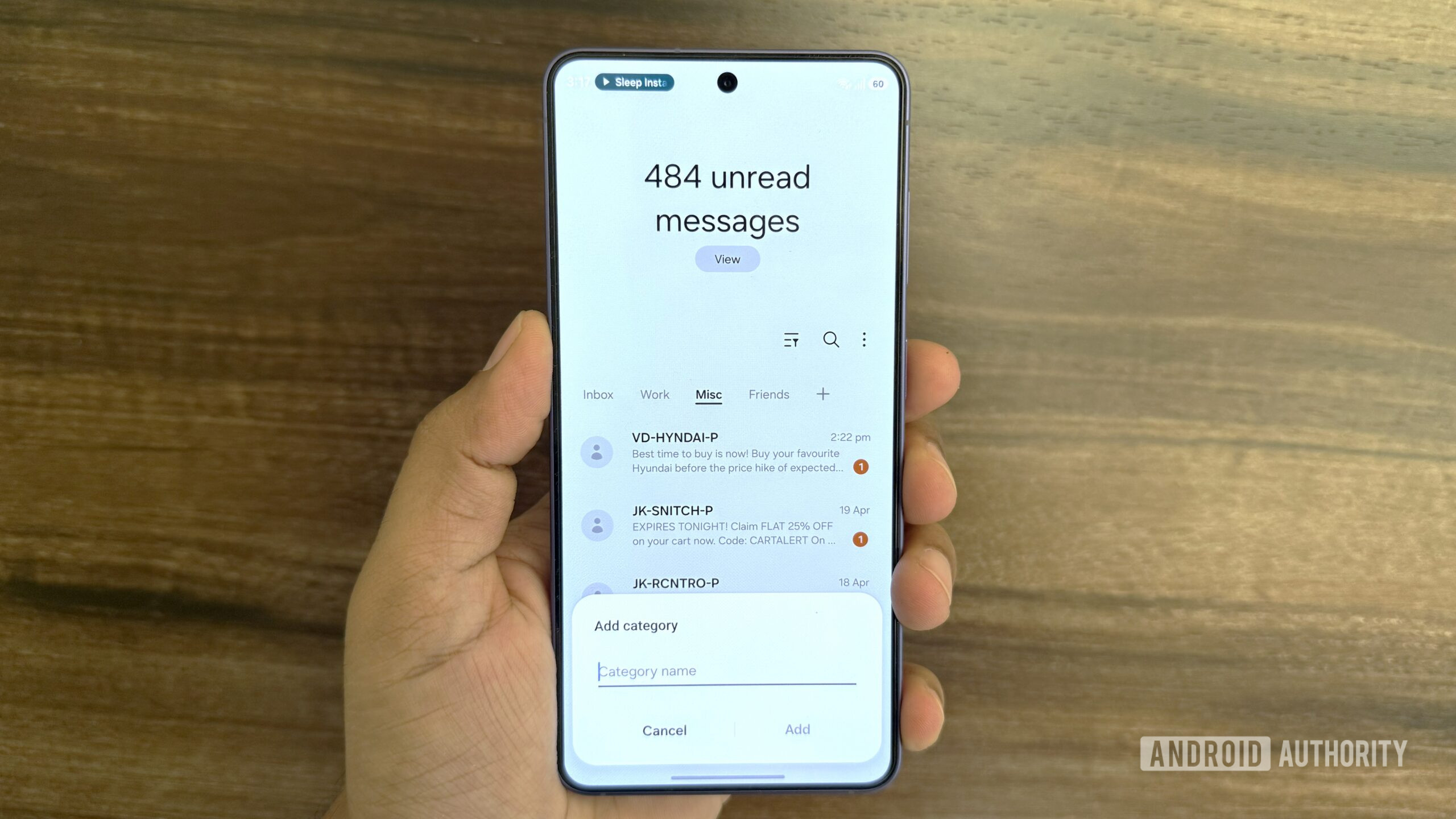 Mensagens Samsung em um telefone Samsung.