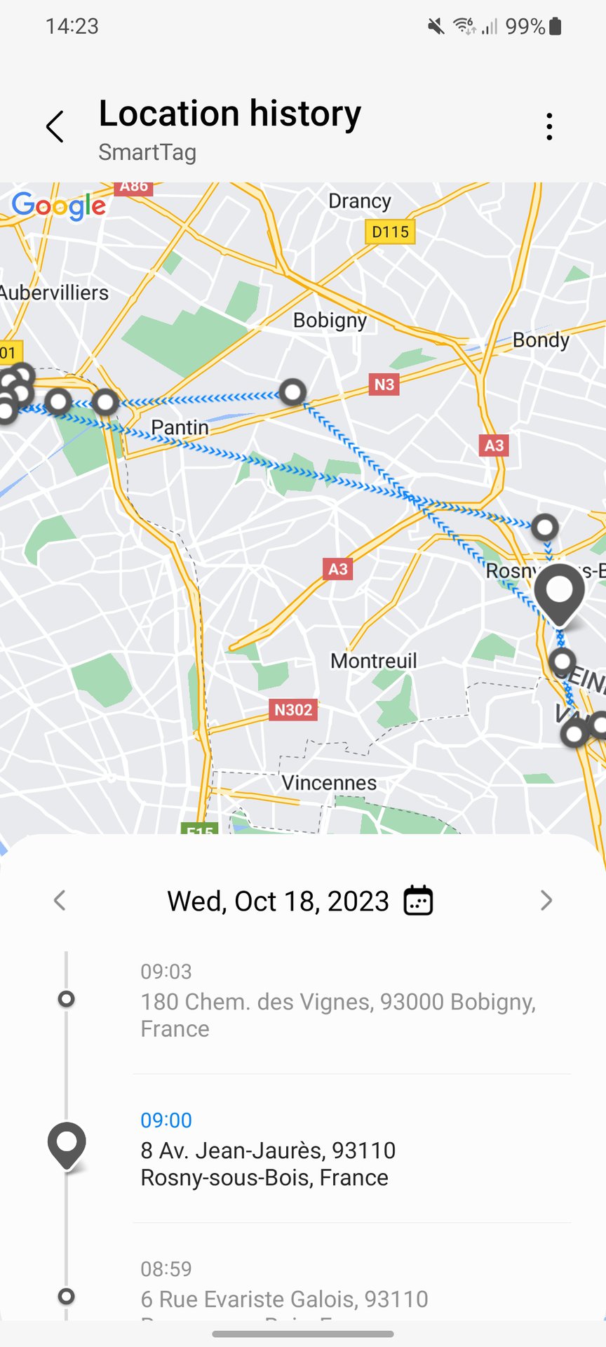 histórico de localização 2 do samsung galaxy smarttag 2
