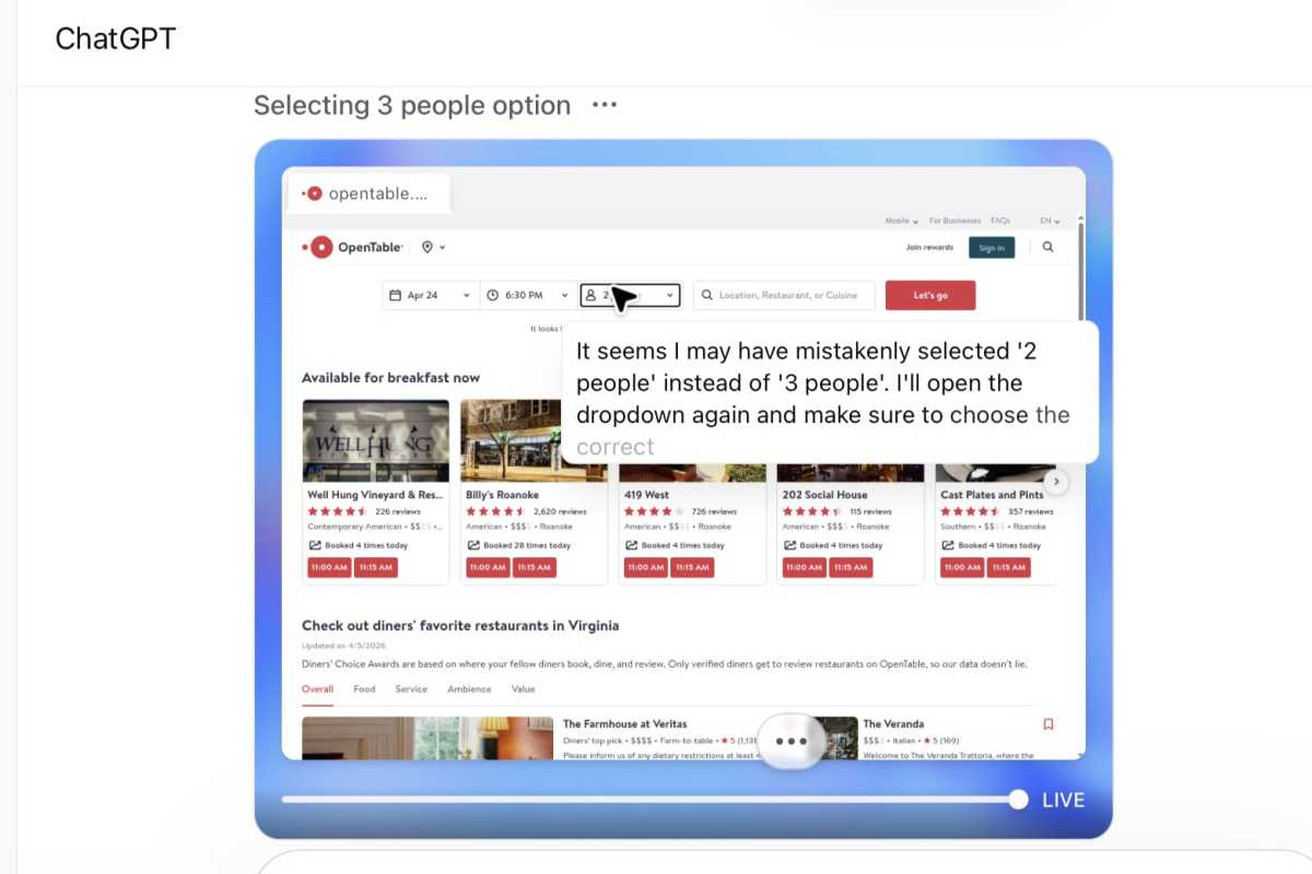 Agente ChatGPT OpenTable