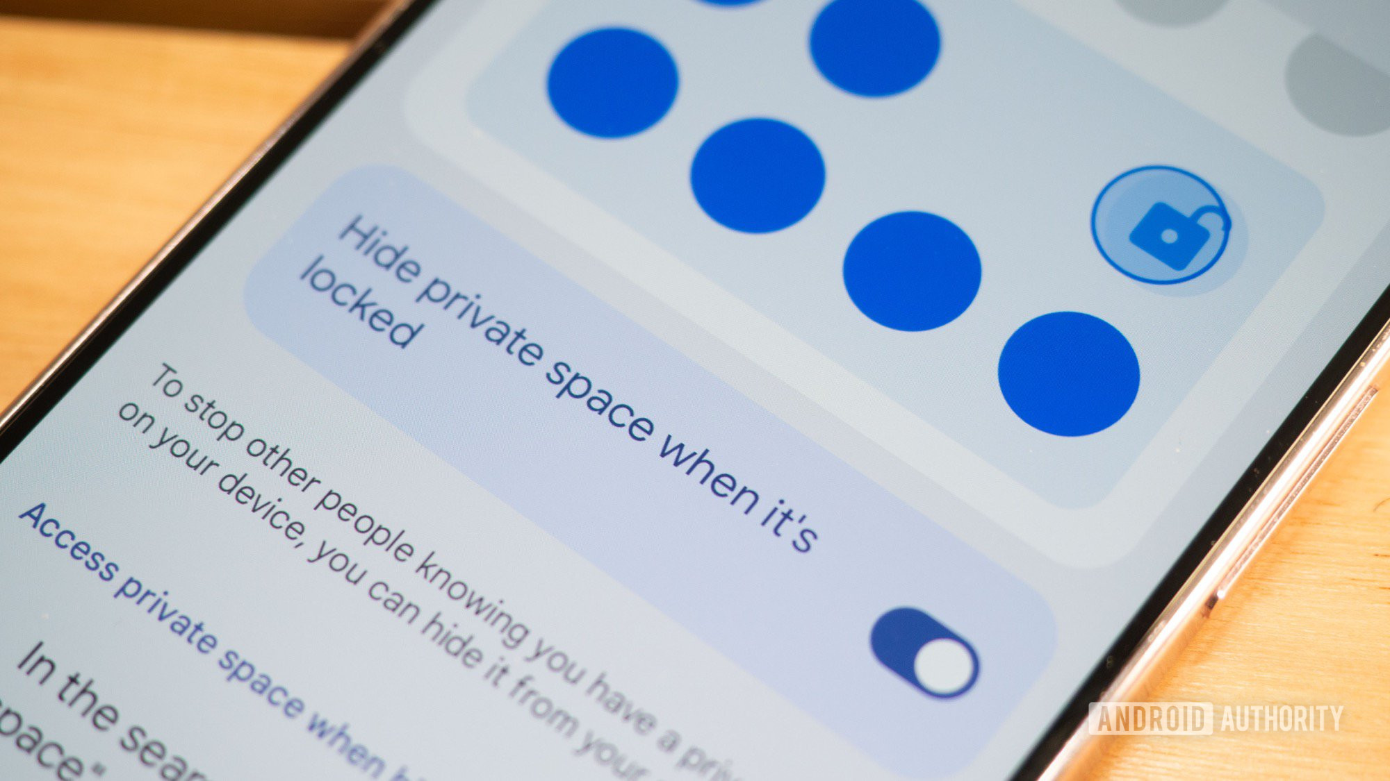 android 15 pixels ocultar espaço privado