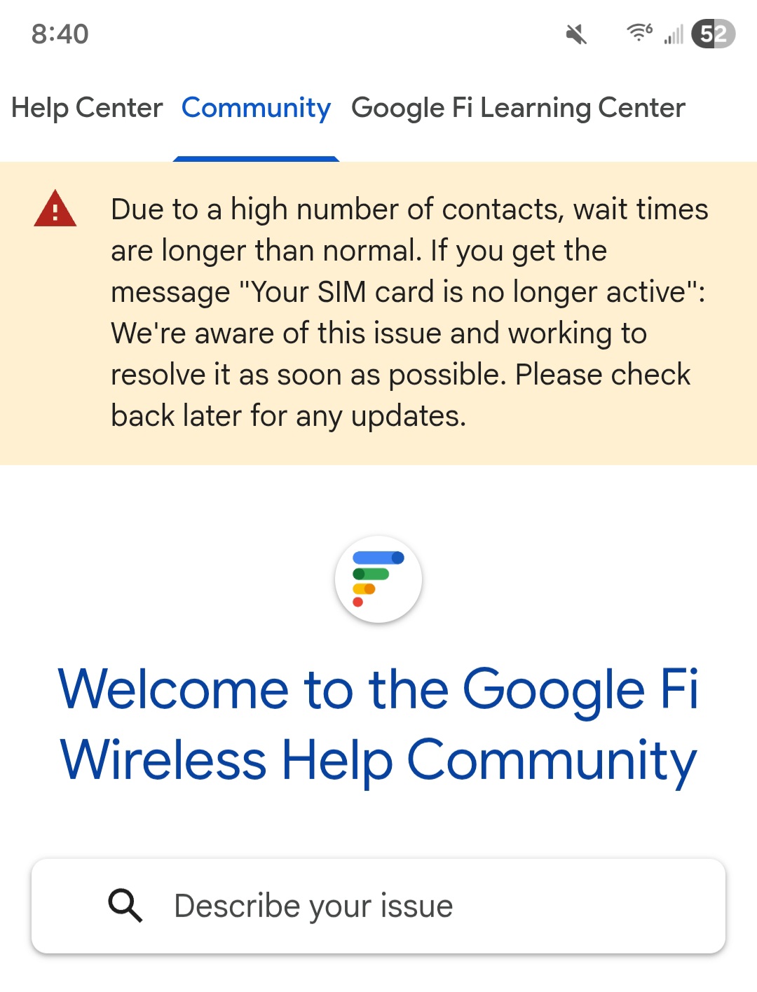 Alerta de cartão SIM de suporte do Google Fi Alerta de cartão SIM de suporte do Google Fi