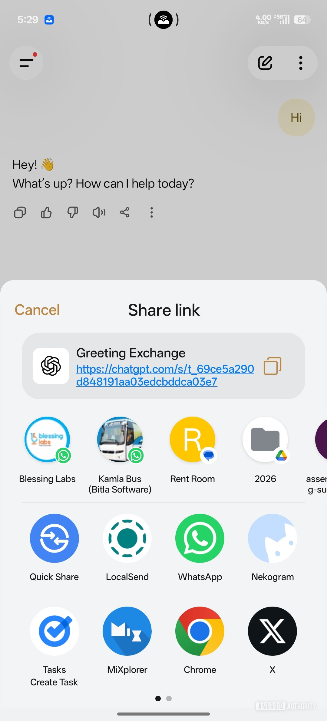 Folha de compartilhamento do sistema ChatGPT