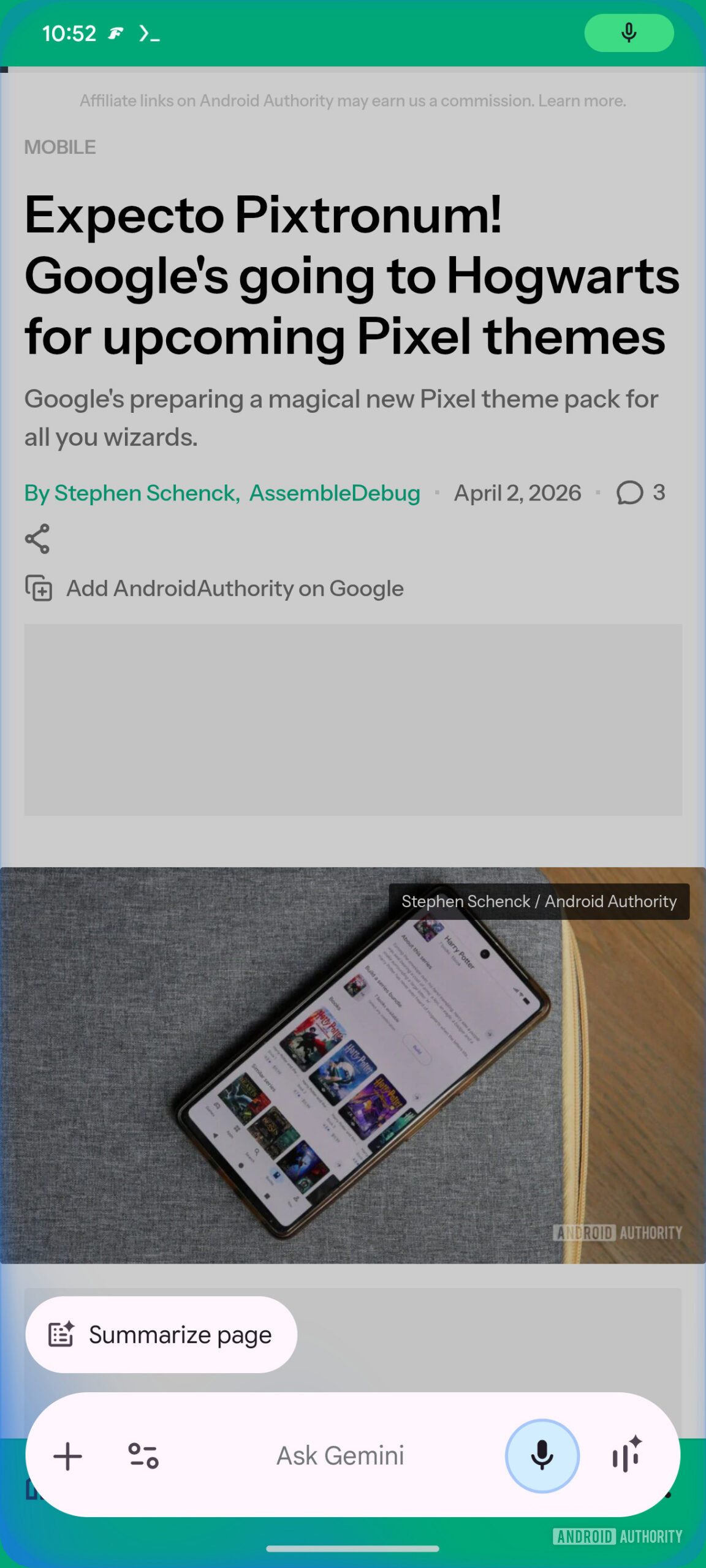 Barra flutuante com tema de cores de sobreposição Gemini Live