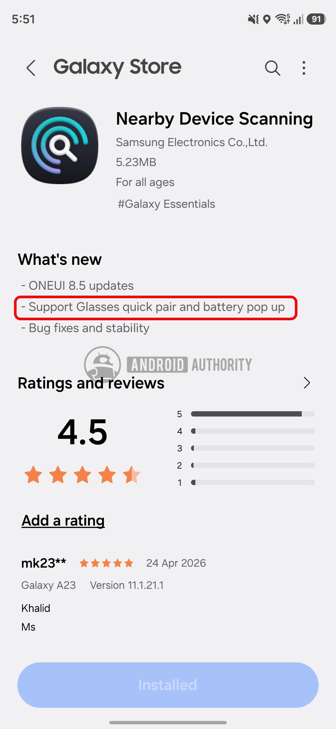 Óculos de digitalização do dispositivo Samsung Neaby com marca d'água